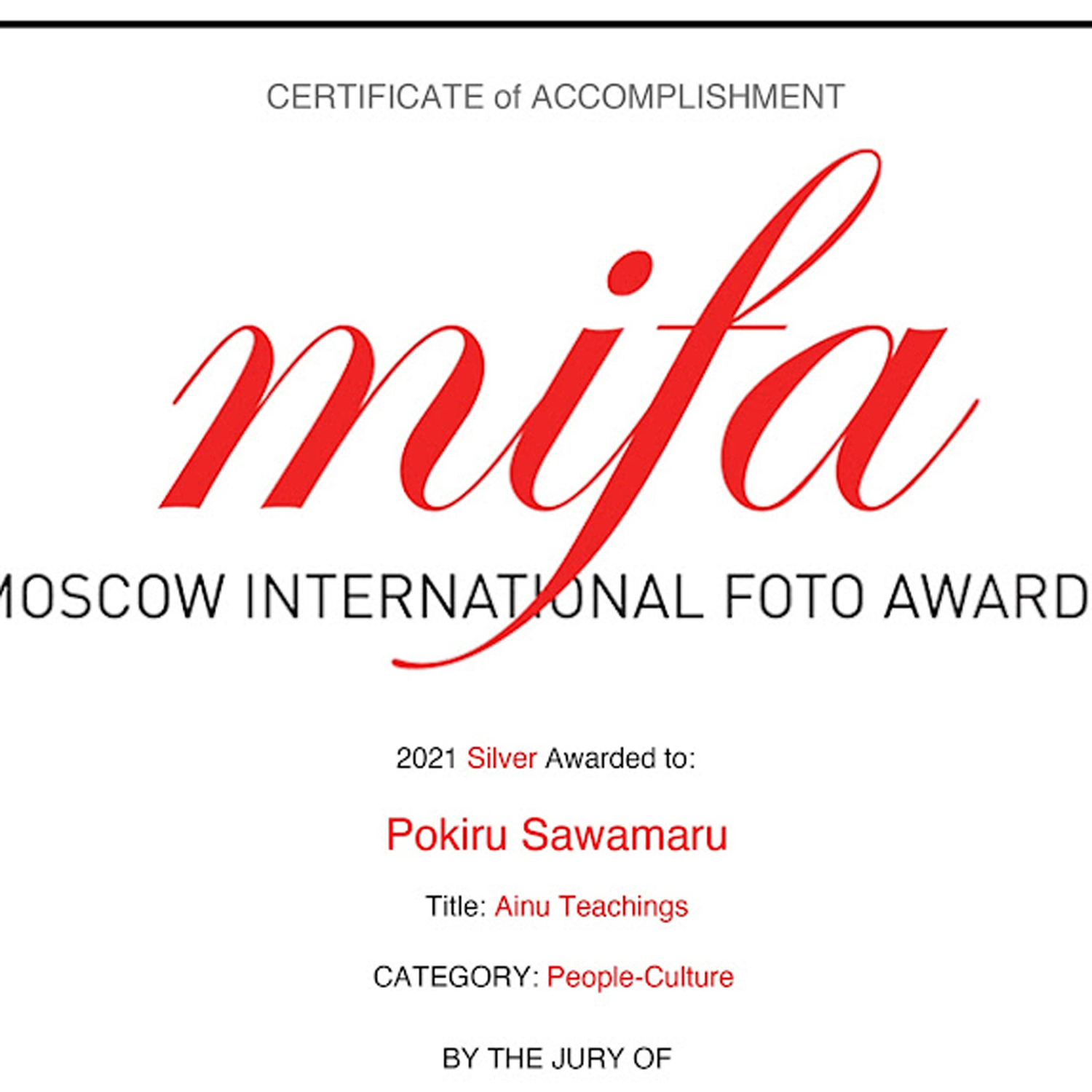 【Moscow International Foto Awards(MIFA)2021】受賞☆